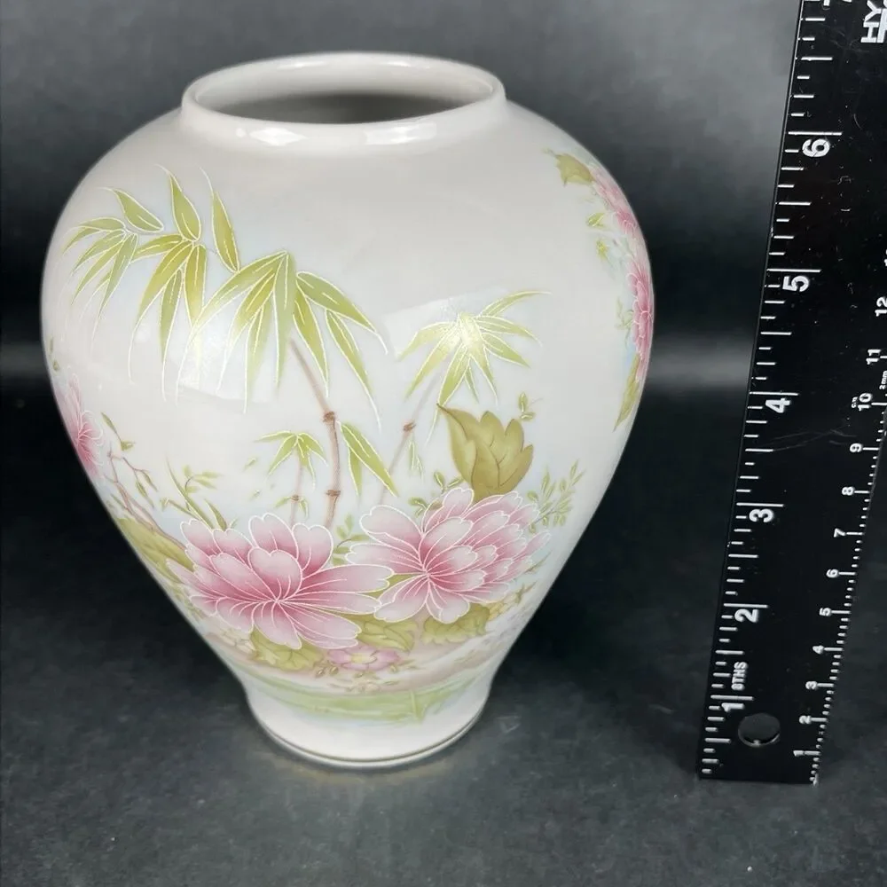 VTG Porcelanas Encarnacao Limoges Portugal Floral Vase 6.5” No 602 Chinoiserie